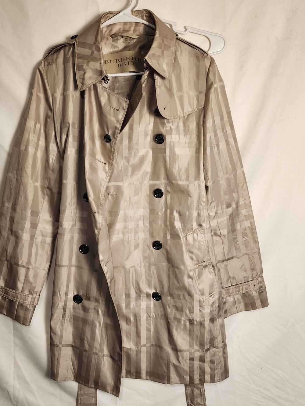 Burberry Brit Women’s Beige Nova Check Double Breasted Trench Coat Belted *read*